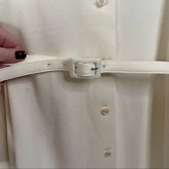 Vintage Serbin Carroll Reed Ski Shops Ivory Cream Belted Ruffle Dress - Picture 2 of 7